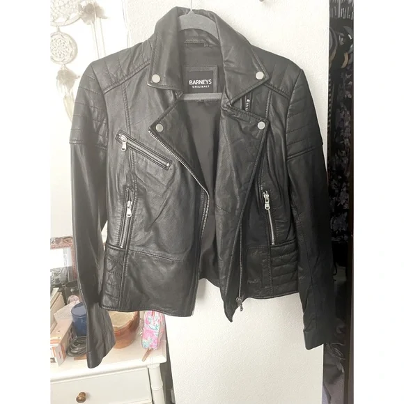 Barneys black 100% sheep leather jacket, size US 10 - Picture 1 of 10